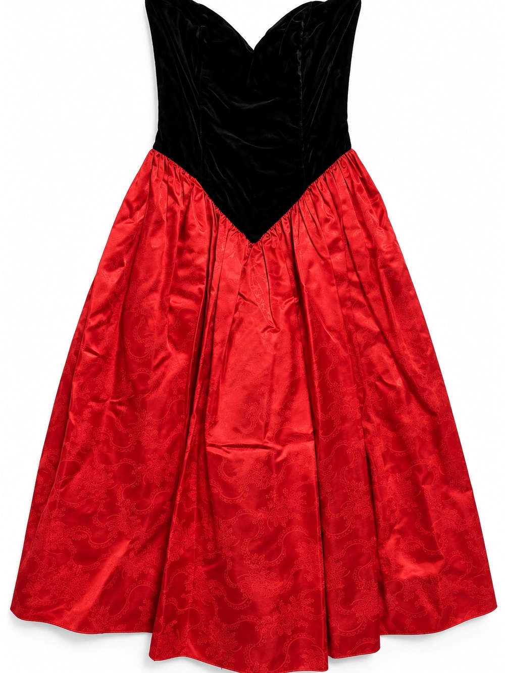 Vintage Jessica McClintock Red Black Velvet Corset Basque Waist Formal Dress XS